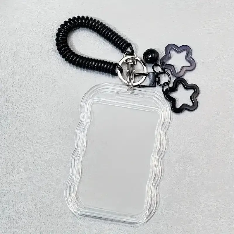 Expandable ID Holder with Keychain and Wrist Strap, Plastic Id Badge Holder, Transparent PVC Card Case, Secure Lock Design, Ideal Back-To-School Gift