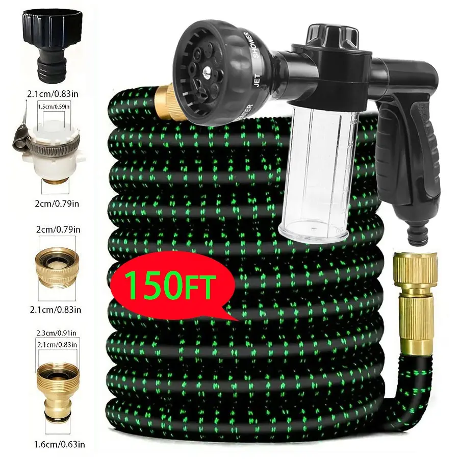 25/150 Feet Garden Hose with Expandable Metal High Pressure Connector, Tpe Magic Hose for Farm Irrigation and Garden Use, Magic Flexible Hose