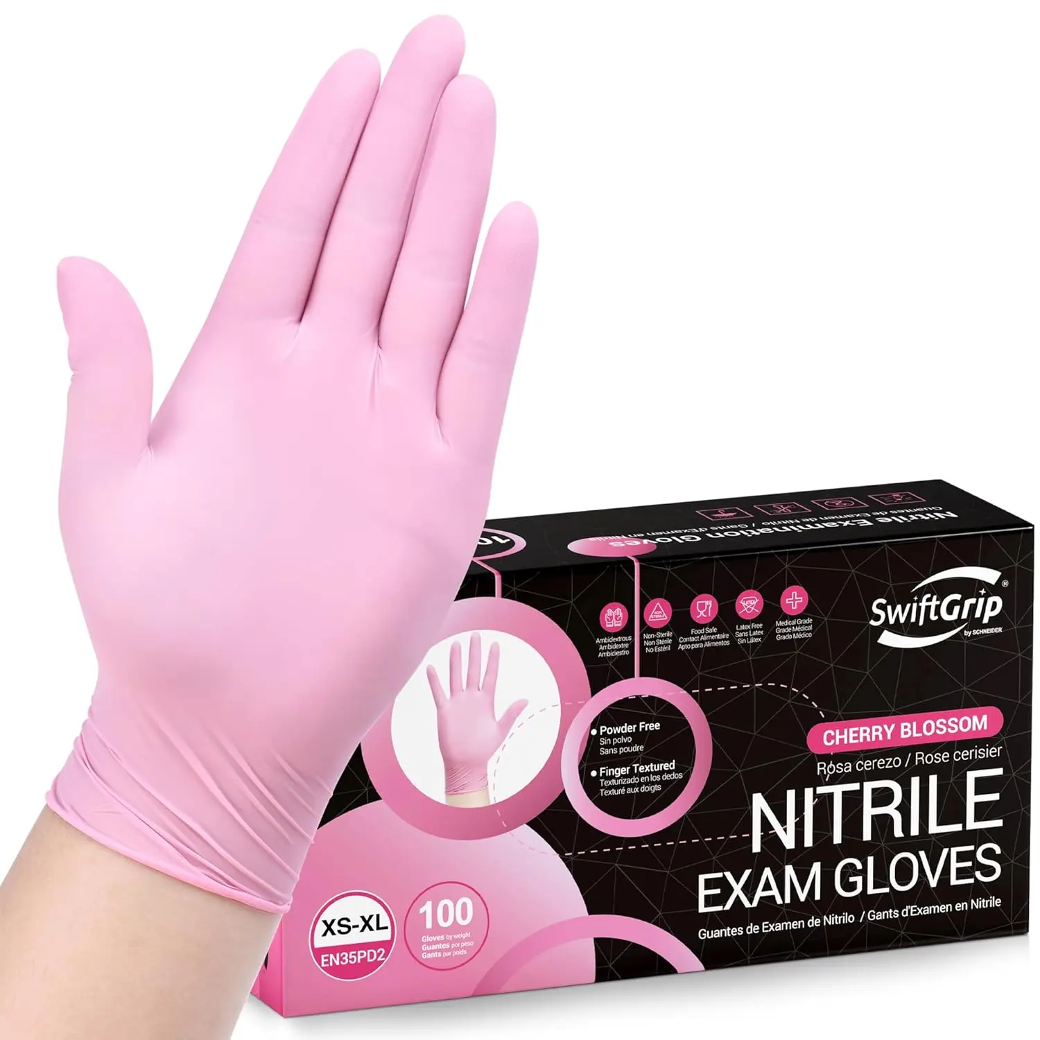 100PCS Pink Nitrile Gloves, 3 Mil Disposable Latex Free Powder Free Gloves for Cleaning, Beauty Salon, Esthetician & Home Use