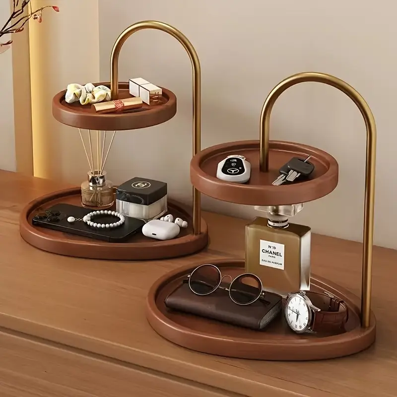 1pc 2-Tier Oval Tabletop Tray - Modern Minimalist Multi-Functional Shelf Suitable for Earrings, Jewelry, Cosmetics, Snacks - Decorative for Living Room, Bedroom, Kitchen, Bathroom - Space-Saving Shelf, Jewelry Trays