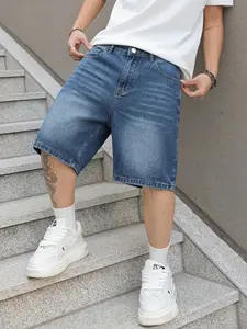 Men's washed vintage retro color Jean denim shorts, Denim Look, Pocket, trendy, versatile, loose straight-leg natural casual streetwear denim five-point pants
