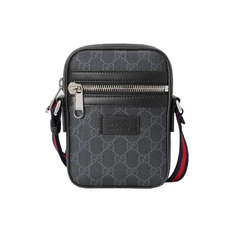 Gucci GG Monogram Canvas and Leather Crossbody Messenger Bag for Men, Black and Gray