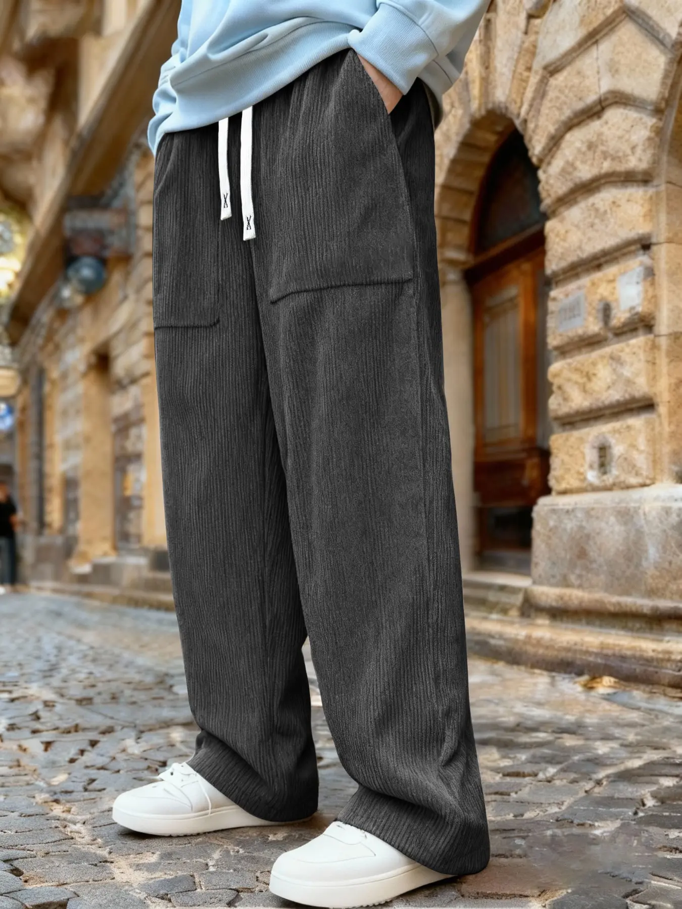 Men's Casual Fashion Corduroy Pants, Comfortable Solid Color Long Pants, Stylish Relaxed Fit, Perfect for Daily Wear, Plain Trouser