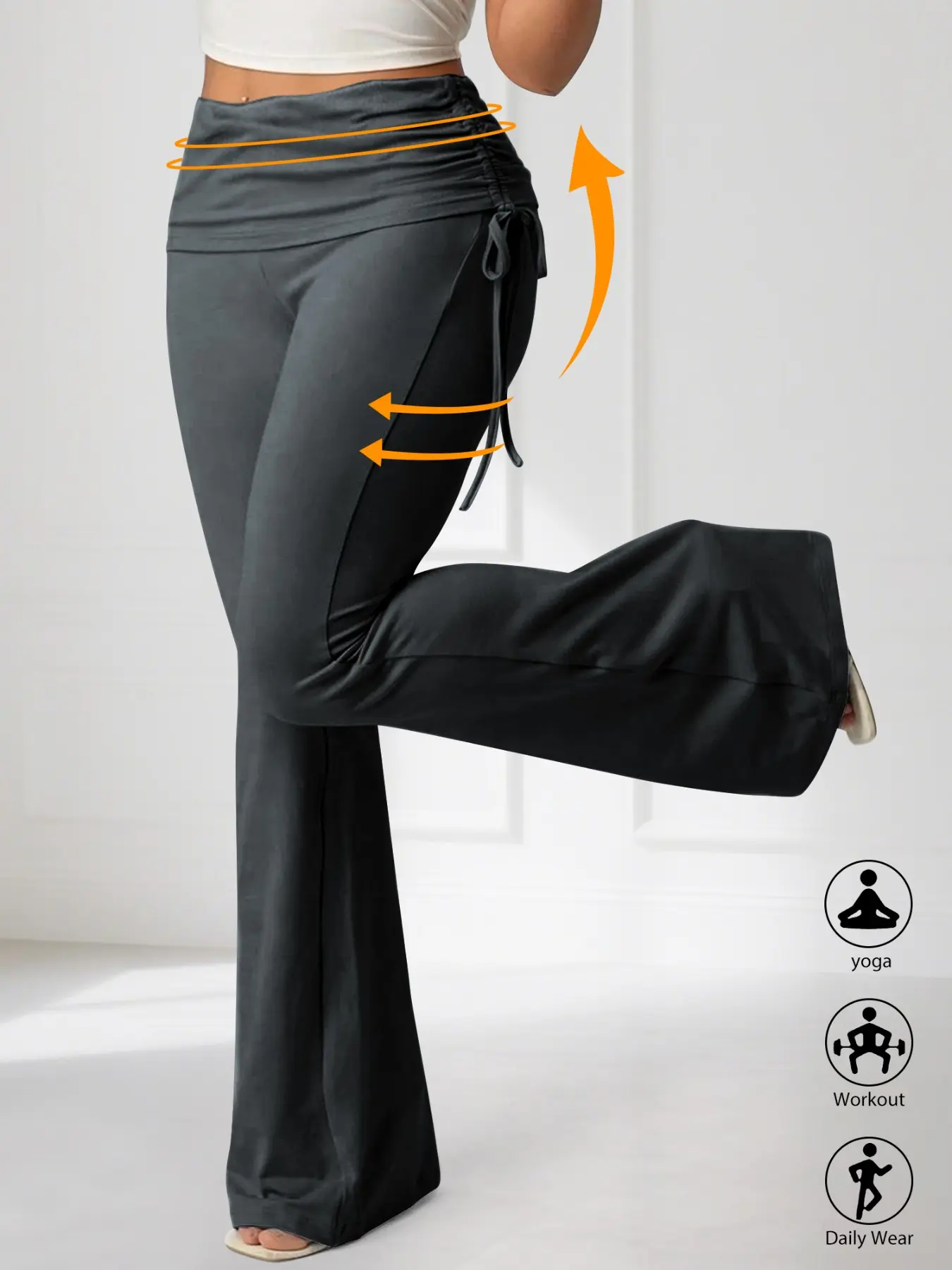 Plus Size High Waist Slim Fit Flared Trousers, Fashionable Comfortable Design, Versatile Daily Wear, Side Pleat Detail