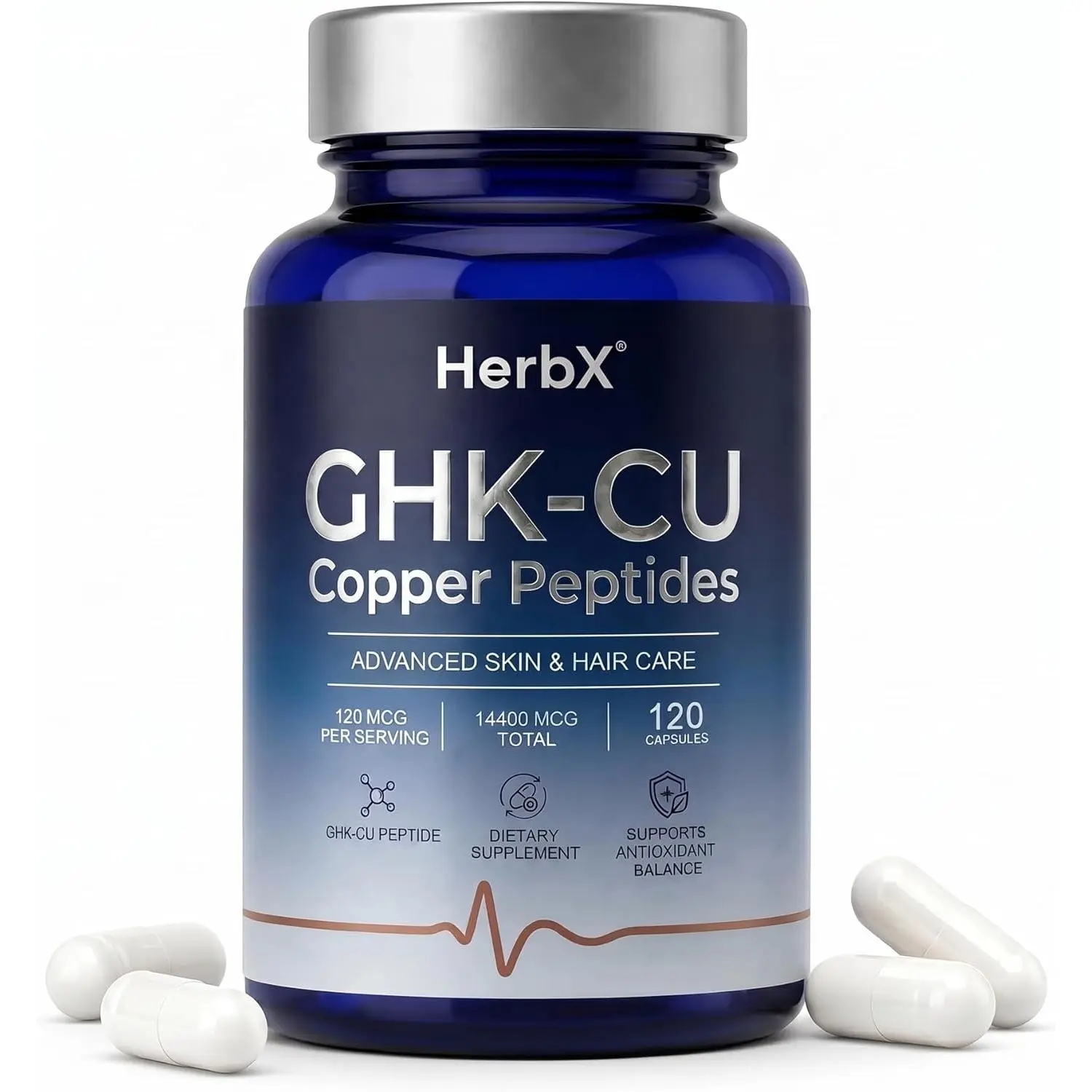 GHK-Cu Copper Peptide Healthcare Supplement - Zinc-Free for Custom Stacking, Systemic Support, Skin Care, Hair & Nail Care, Collagen Boost, Tissue Repair - 120 Capsules