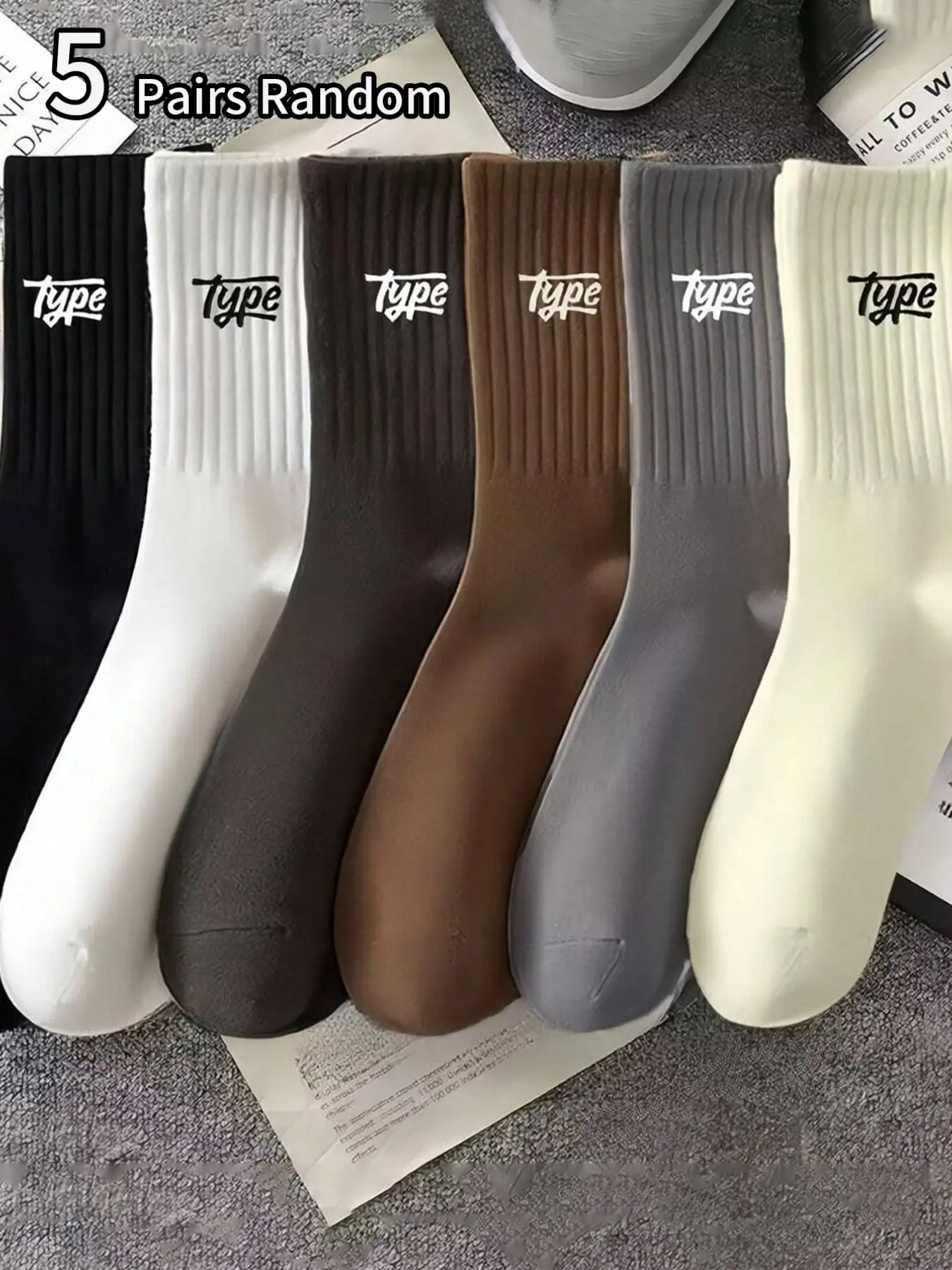 5 Pairs Men's Letter Socks, Mid-Calf Fashion Socks, Casual Sports Socks, Soft and Comfortable, All Seasons, Ideal for Daily Use and Travel
