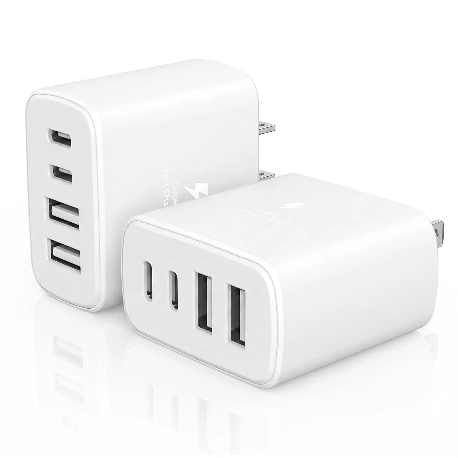 2-Piece 40W USB-C Charger Blocks Compact Cube Set - 4-Port Type-C & QC 3.0 USB-A Electronic Wall Adapters for Smartphone, Cellphone, iPhone 17 Pro Max/17/16 Pro/15/14/13, iPad with Synthetic Build Protection, Two Piece Set