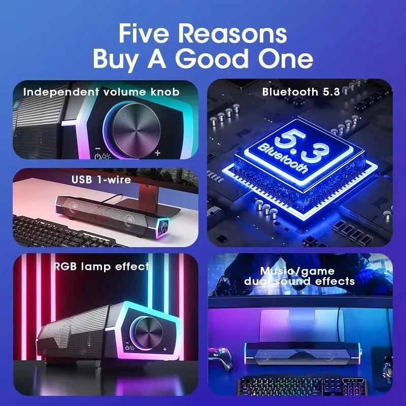 Bluetooth 5.0 and Wired Computer Soundbar Speakers with 4D Surround Sound Stereo and Subwoofer for Laptop PC Wireless Microphone Karaoke Speaker clip on anti-scratch travel keychain home office outdoor travel quran durable headphone