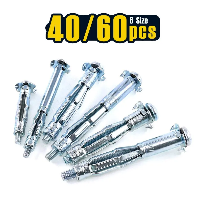 40/60 Pcs Hollow Wall Anchor Set – Self-Drilling Drywall Anchors with Screws, Secure Fixings for Walls & Ceilings