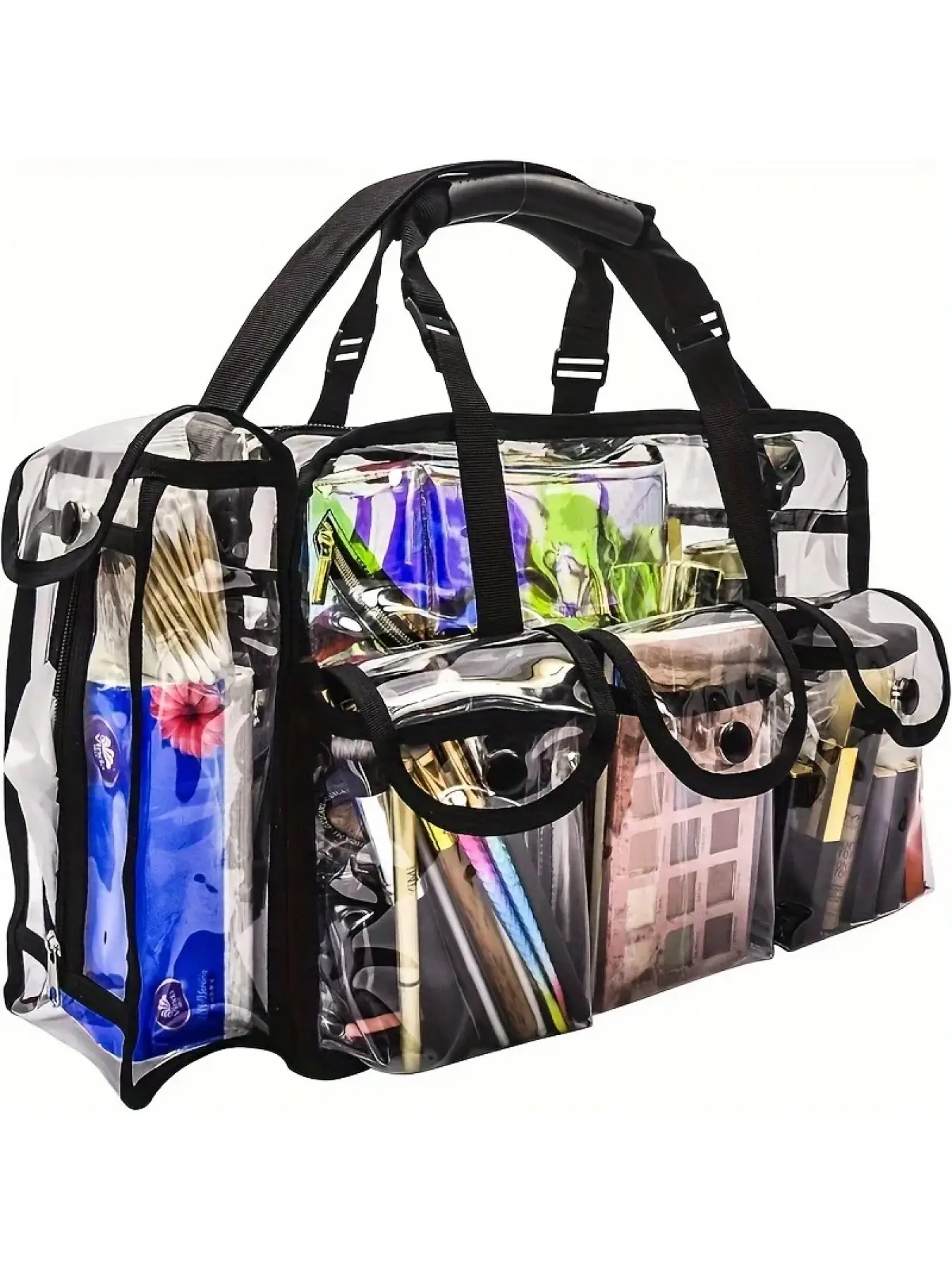 PVC Transparent Cosmetic Bag Waterproof Large Capacity Makeup Pouch Travel Organizer, Multifunctional Beach Swimming Storage Shoulder Tote