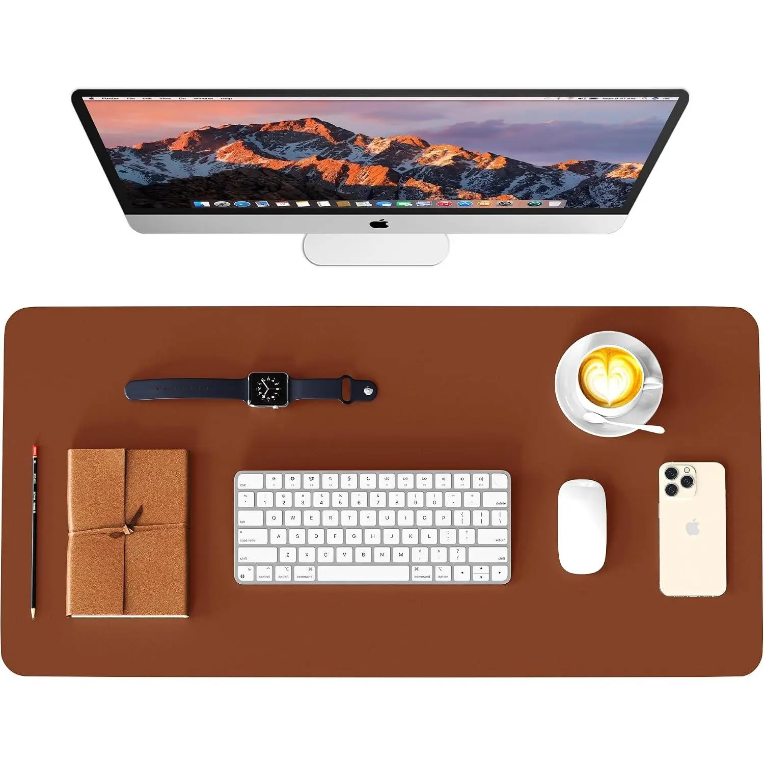 Waterproof PU Leather Desk Pad Protector Office Desk Mat Cover Writing Mouse Pad for Office Home Work Cubicle 31.5x15.8 in Brown/Gray