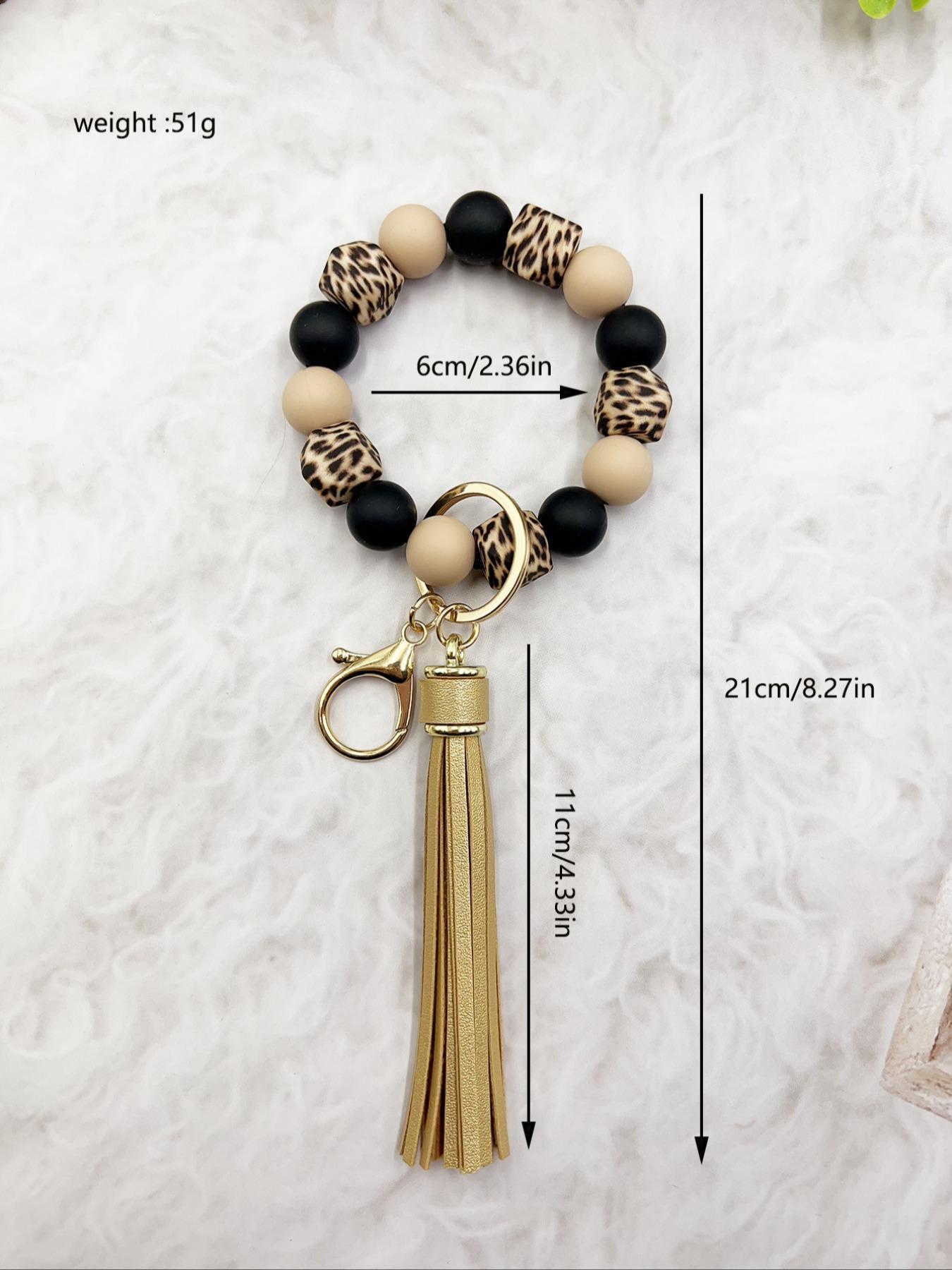 Western Style Pattern Beaded Tassel Decorated Keychain, Boho Style Keychain for Women & Men Bags, Keys Pendants, Trendy Keychain for Birthday Gift, Cute Keychain