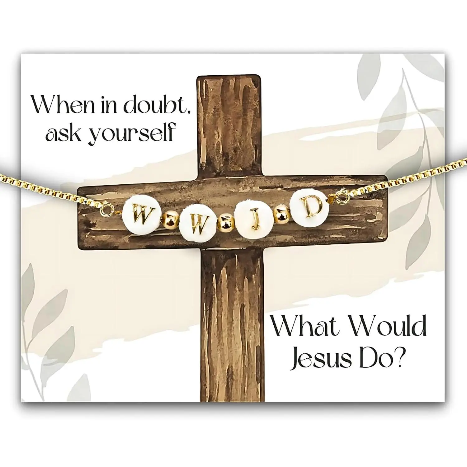 What Would  Do Bracelet, Dainty WWJD , Christian Gifts for Women,  Bracelet Box, Religious &  Catholic Gifts for Women, Shell Beads & -Plated Accents, Adjustable