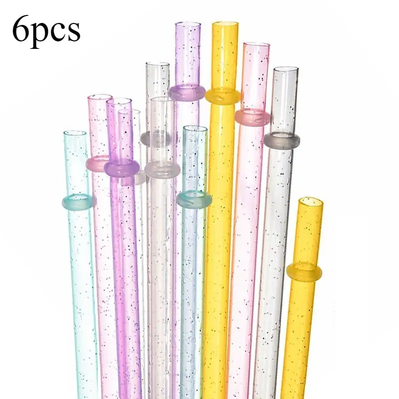 6pcs Reusable Plastic Straws, Fits Multiple Cup Sizes, Ideal for Business and Outdoor Use, Random Colors, Durable and Eco-Friendly