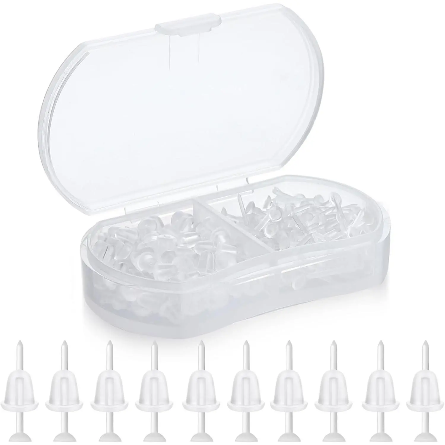 200 PCS Clear Plastic Earrings Transparent Plastic Post Studs Flat Silicone Earrings for Sports DIY