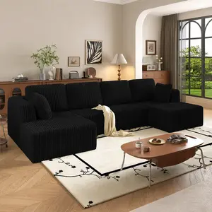 [2-3 Packages]  132'' U-shape Boneless Memory Foam Sectional Sofa, Compressed Corduroy Sectional Couches, Oversized U Shape Comfy Modular Compression Cloud Sleeper Sofa with Deep Seat, Space-Saving Recliner Design
