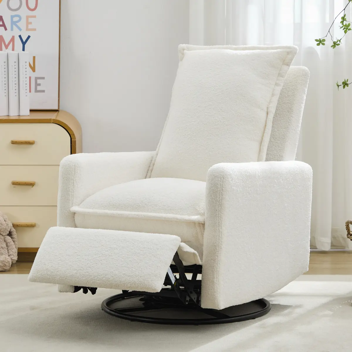 [Fahuac] Modern Single Seat Swivel Glider Rocking Chair, 350lb Capacity, Pocketed Spring Cushion, Tall Backrest, Easy Setup for Reading Nook