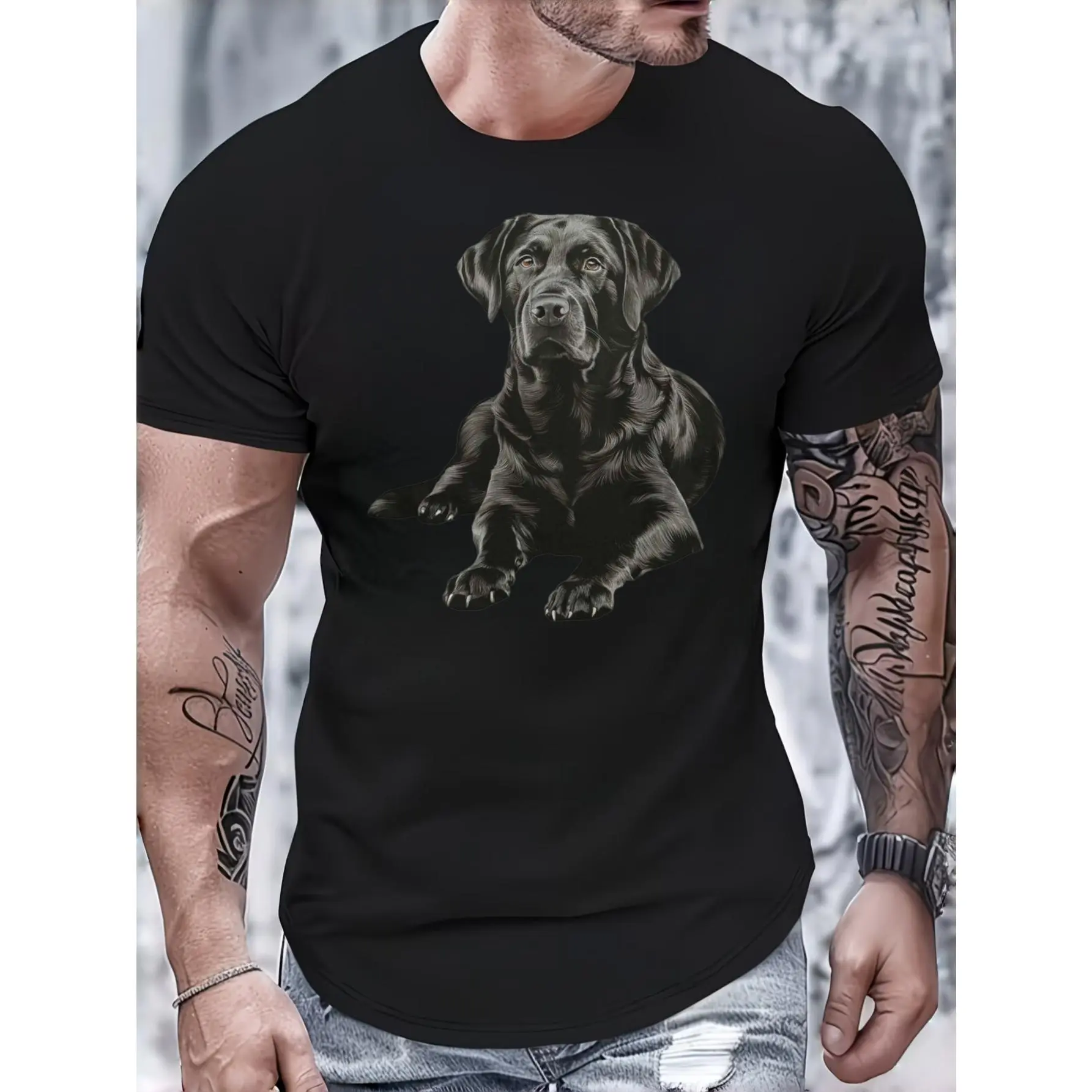 Casual Style, Men's T-Shirt, Black Labrador Dog Print, Summer Wear, Gift For Dog Lovers
