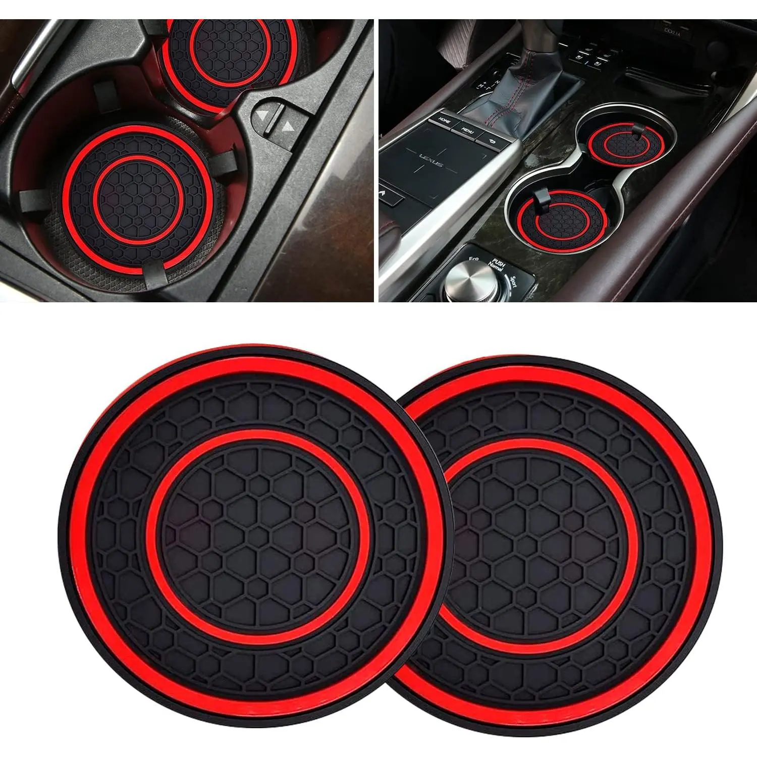 Silicone Auto Anti-Slip Cup Holder Insert Coasters - 2 Pack, 2.75" Dia., Car Interior Accessories & Decor for Cars/SUVs (Red)