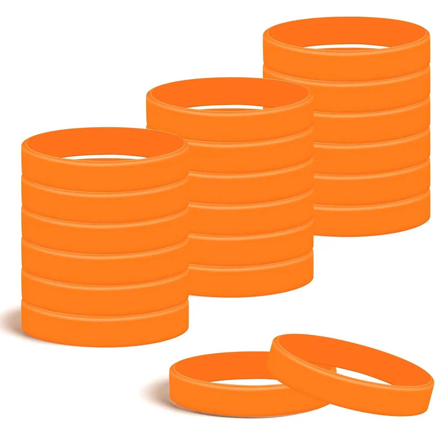 24 count Orange Blank  Bracelets Solid Color rubber wristbands | Stretch Wristbands,Suitable for Men Women Teens,  Teams & Party Favors,Event Accessories