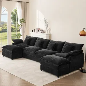 142.5" U-Shaped Modular Sectional Sofa - Comfy Cloud 4-Seater with Movable Ottoman, Deep Seat Chenille Couch for Living Room, Slate Color ,Comfort & Stylish Design