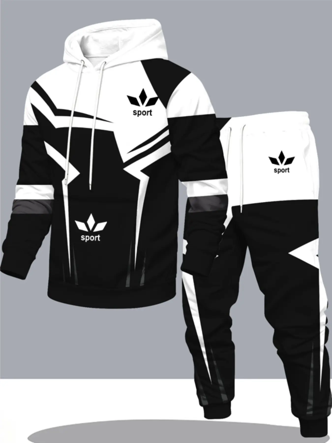 Men's Casual Sport Set, 3D Print Hoodie and Pants, Geometric Pattern, Loose-Fit, Street Style, Ideal for Daily Wear and Outdoor Activities, Athleisure Wear Set