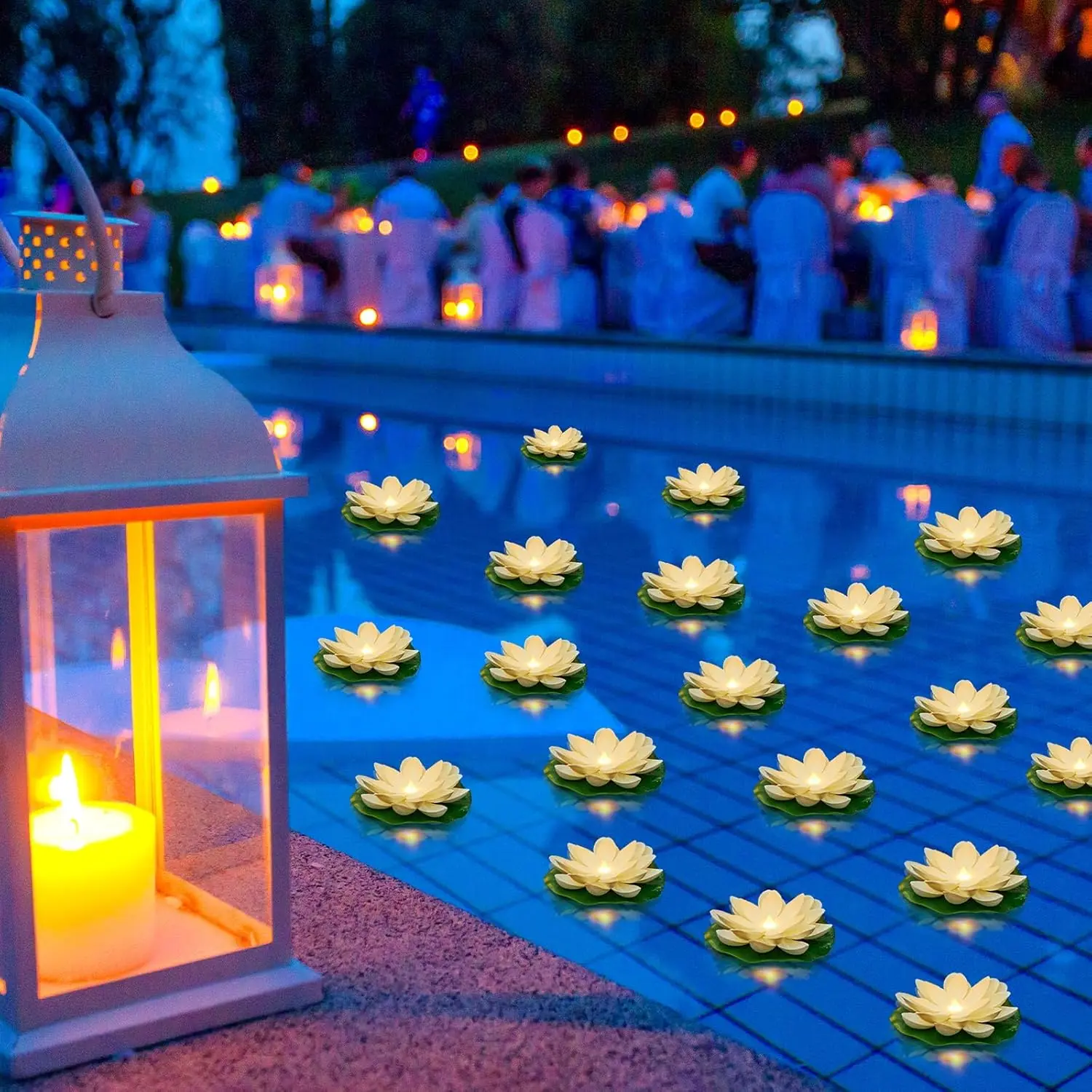 36 Pieces Lotus Shape Floating Lights Set Pack with 3.94in Soft Foam Water-Resistant Artificial Lily Pads, Battery-Operated, Sturdy Dog & Cat Pool Decor for Weddings, Friends, Long-Lasting (About a Week Runtime)