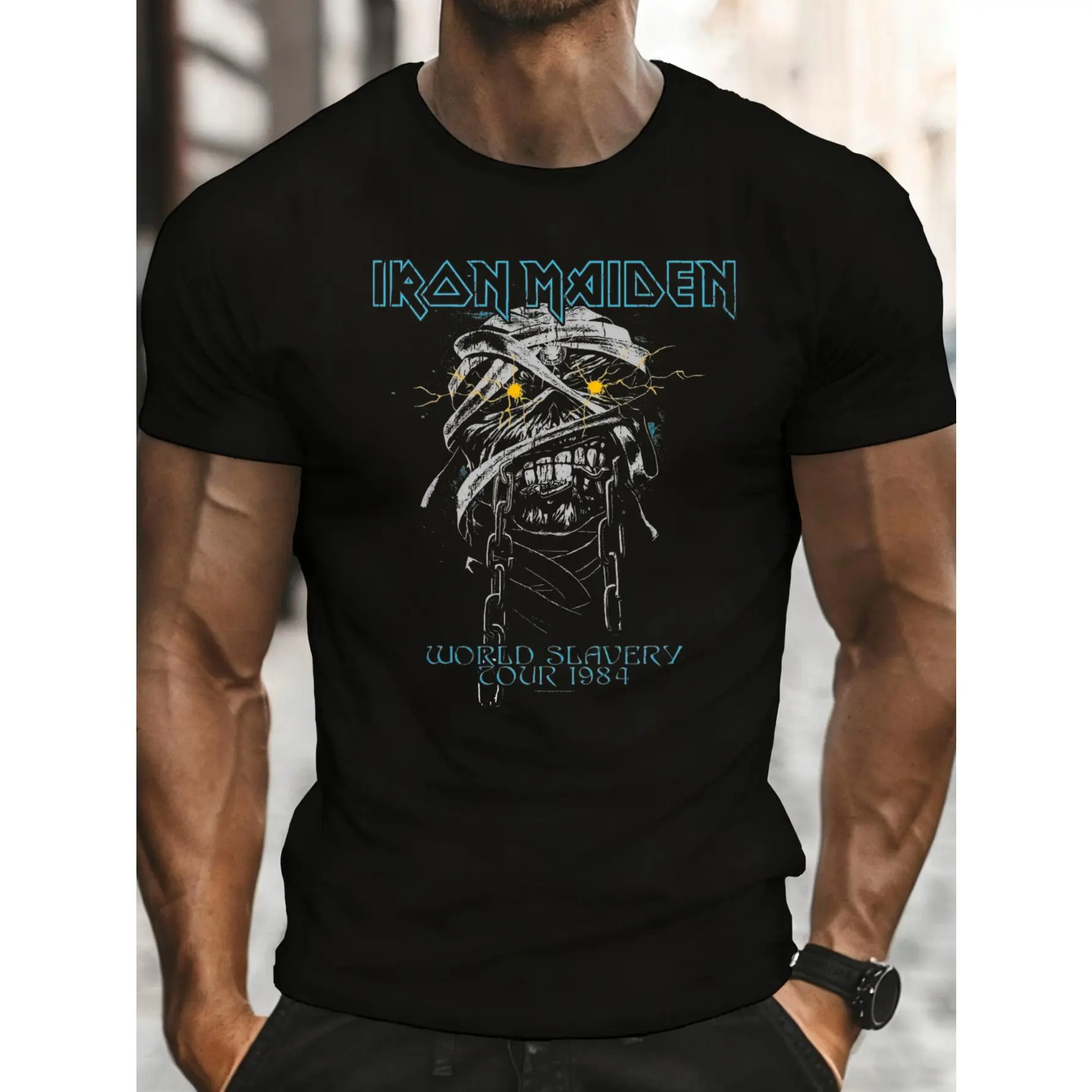 Rock, Men's T-Shirt, Iron Maiden World Slavery Tour 1984, Casual Wear, Summer, Gift For Music Lovers