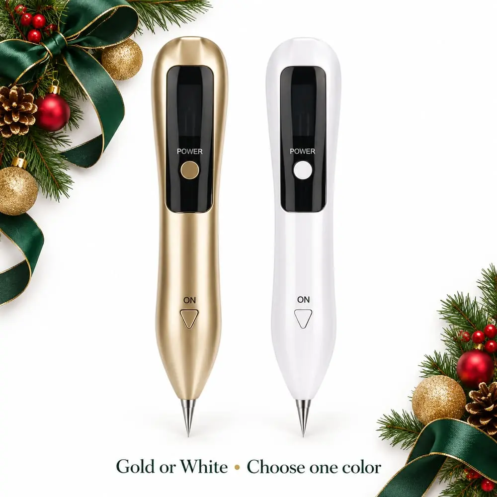 Handheld Electric Spot Removal Pen - Facial Galvanic Beauty Device with Display Panel, Metal Contact Tip, Storage Function, Gold or White Color Options