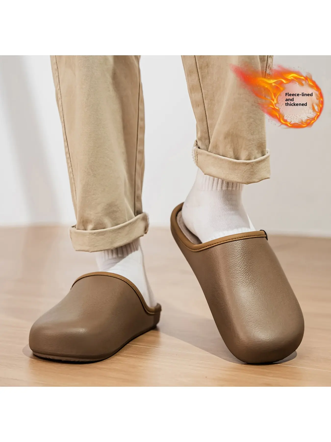Unisex Waterproof Fleece Lined Clog Mules, Clog Shoes, Leather Look Backless Slip On Winter House Slippers, Warm Indoor Outdoor Mule Slides for Men & Women