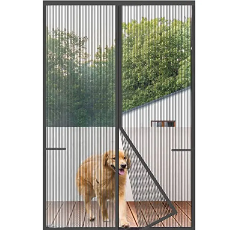 Retractable Magnetic Screen Door Mesh, Hands-Free Closure, Bug Proof, Breathable, Pet & Kid Friendly, Stripe, Universal Fit, Retractable Screen Doors For Single Door