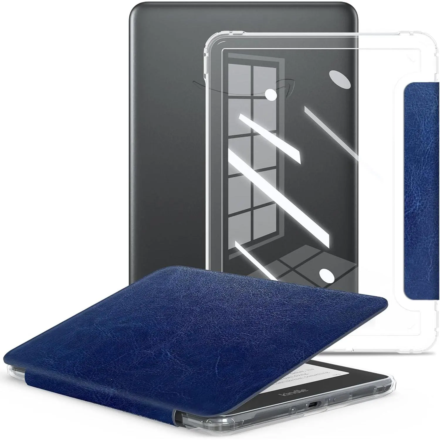 Cas for -Nw 2024 Rlasd & Kindl Colorsoft (2025) 7 inch book lctronic Radr,Clar  Shll Durabl PU Lathr Covr with Auto Slp Wak, Dp Blu