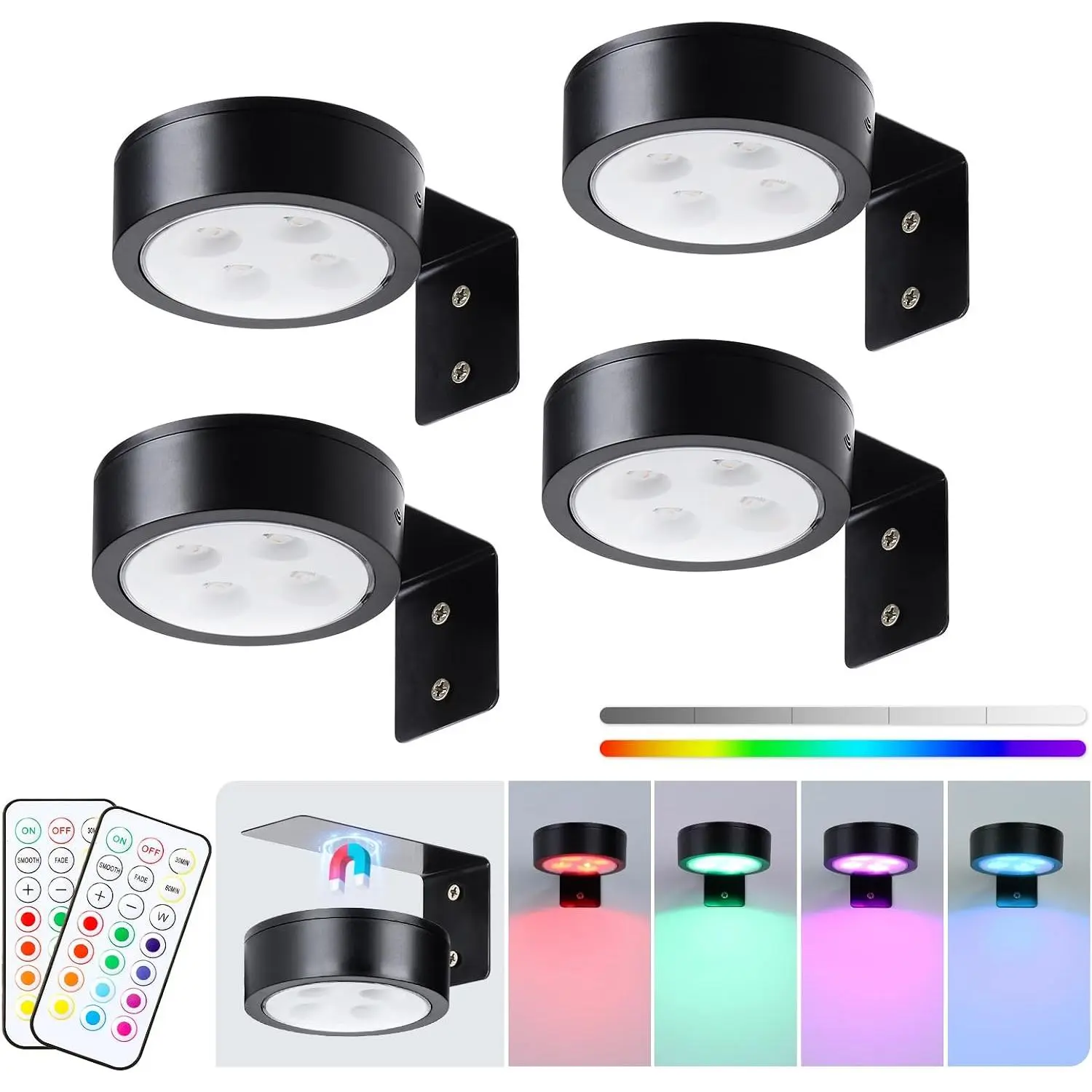 4-Pack Wireless Battery Operated Painting Light with Remote Control,13 Color RGB Magnetic Led Art Picture Lights for Wall, Dimmable and Timer Poster Light, Wall Decor Black Display Light