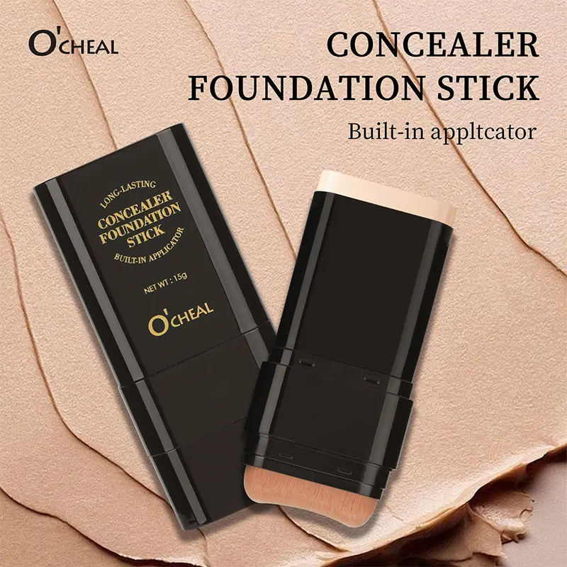Dual-Ended Concealer Foundation Stick with Brushes 24H Long-Lasting Waterproof Sweatproof One-Swipe Even Flawless Base Clear Radiant Skin Foundation Stick