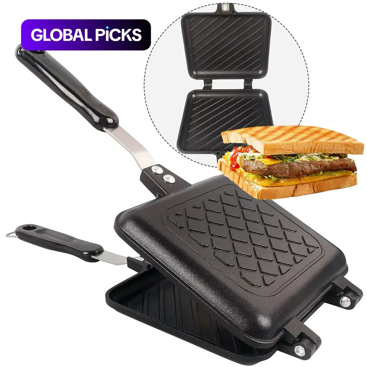 Non-Stick Sandwich Grill Pan, Toasting & Grilling, Portable Breakfast Pot, Dual-Sided Non-Stick Coating, Heat-Resistant Handle, Kitchen Essential, Nonstick Sandwich Maker, Sandwich Toaster, Gourmet Sandwich Maker #GLOBAL PICKS