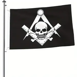 Freemason Pirate Flag - Black Banner with Square & Compass Skull Crossbones, 2×3ft & 3×5ft, for Outdoor, Patriotic & Themed Decor