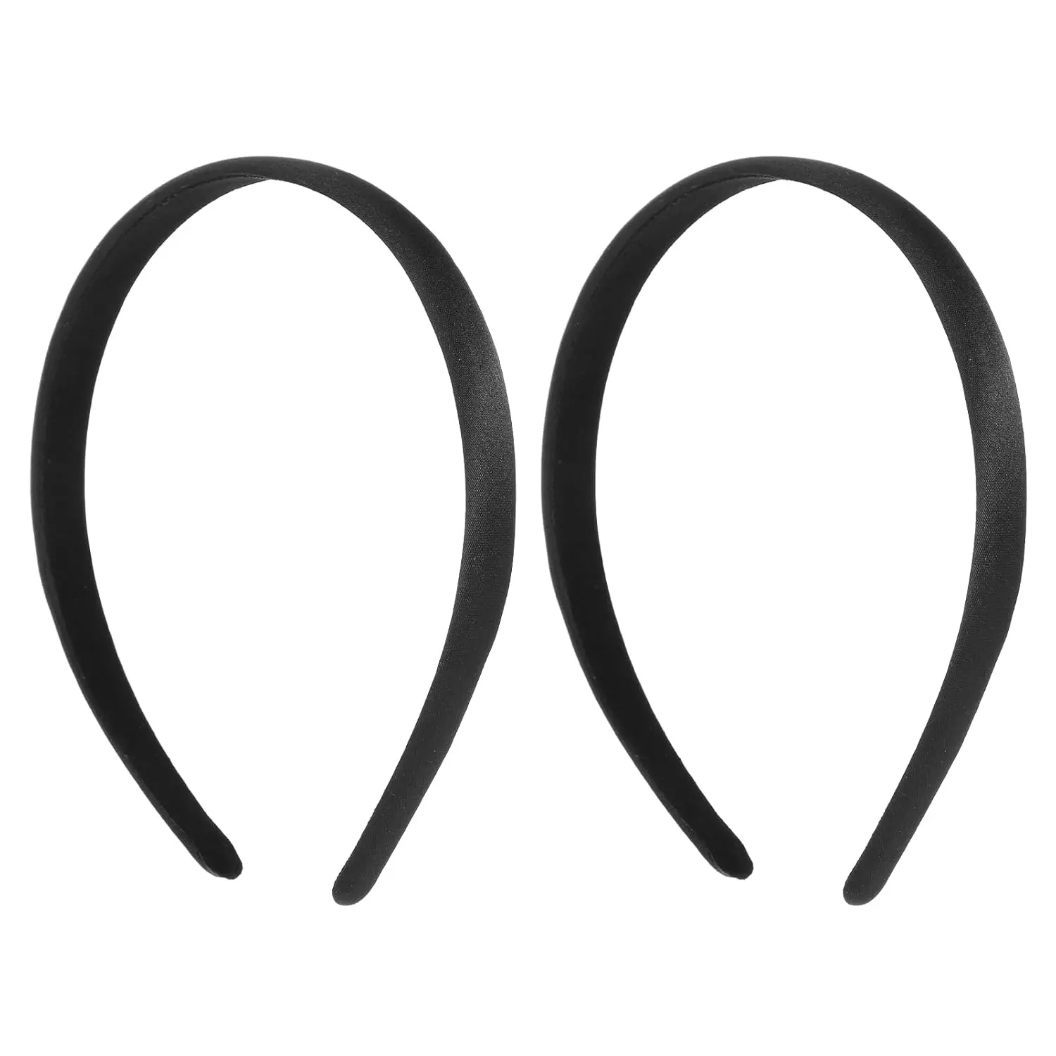 Women's 2Pcs Wide Satin Headbands - 1.5cm Hard Plain Solid Non-Slip DIY Ready Hair Bands for Cosplay, Halloween (Black)