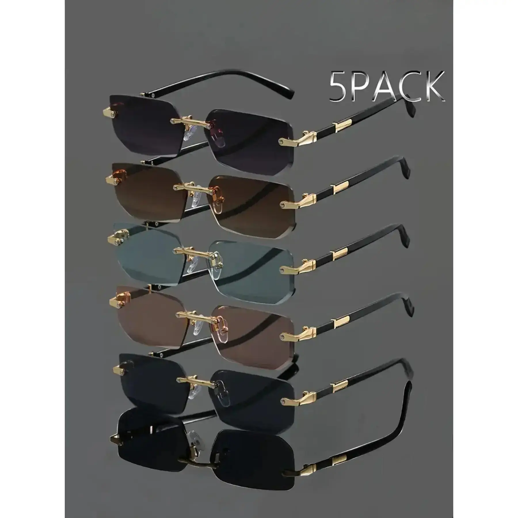 5-Pack Frameless Edge Trim Y2K Glasses Bundle, Viral Street Style Rimless Eyewear Set, Trendy Summer Fashion Accessory For Daily Outfits, Shopping Looks, Portrait Photography & Back-To-School Styling