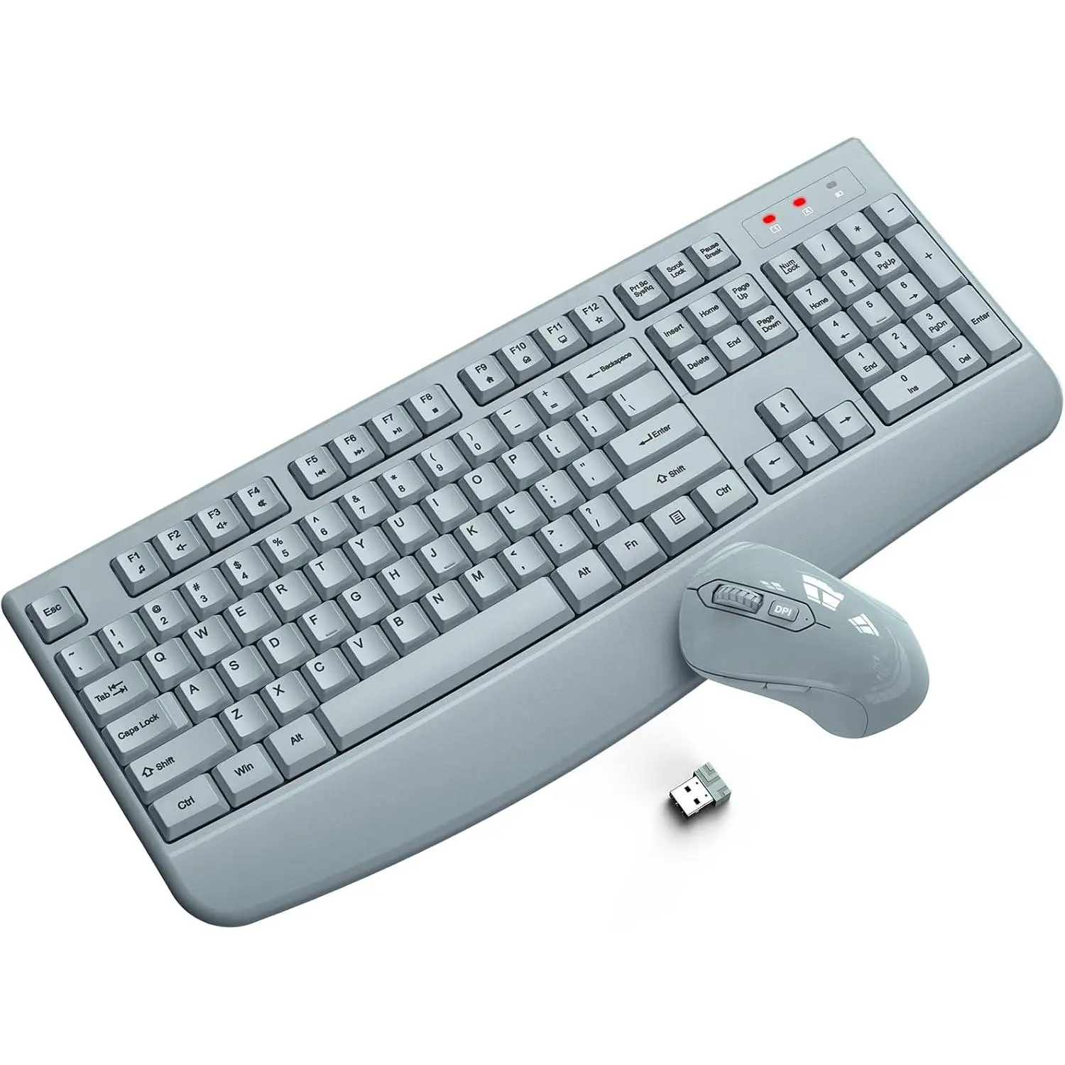 Keyboard and  Combo,  2.4G Full-Sized   Keyboard with Wrist Rest and 3 Level DPI Adjustable   for Windows,  OS Desktop/Laptop/PC(Grey)