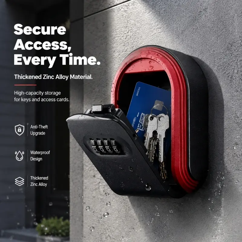 Waterproof Combination Key Lock Box - Heavy-Duty Zinc Alloy Wall-Mounted Safe, Anti-Theft Outdoor Key Storage for Home, Airbnb, and Property Access
