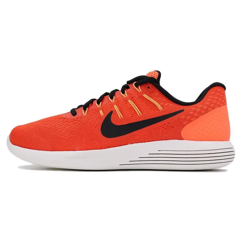 Nike Lunarglide 8 Men's Comfortable, Durable, Casual Running Shoes in Orange, Black, and White Verifiable, with credentials and supporting global authentication