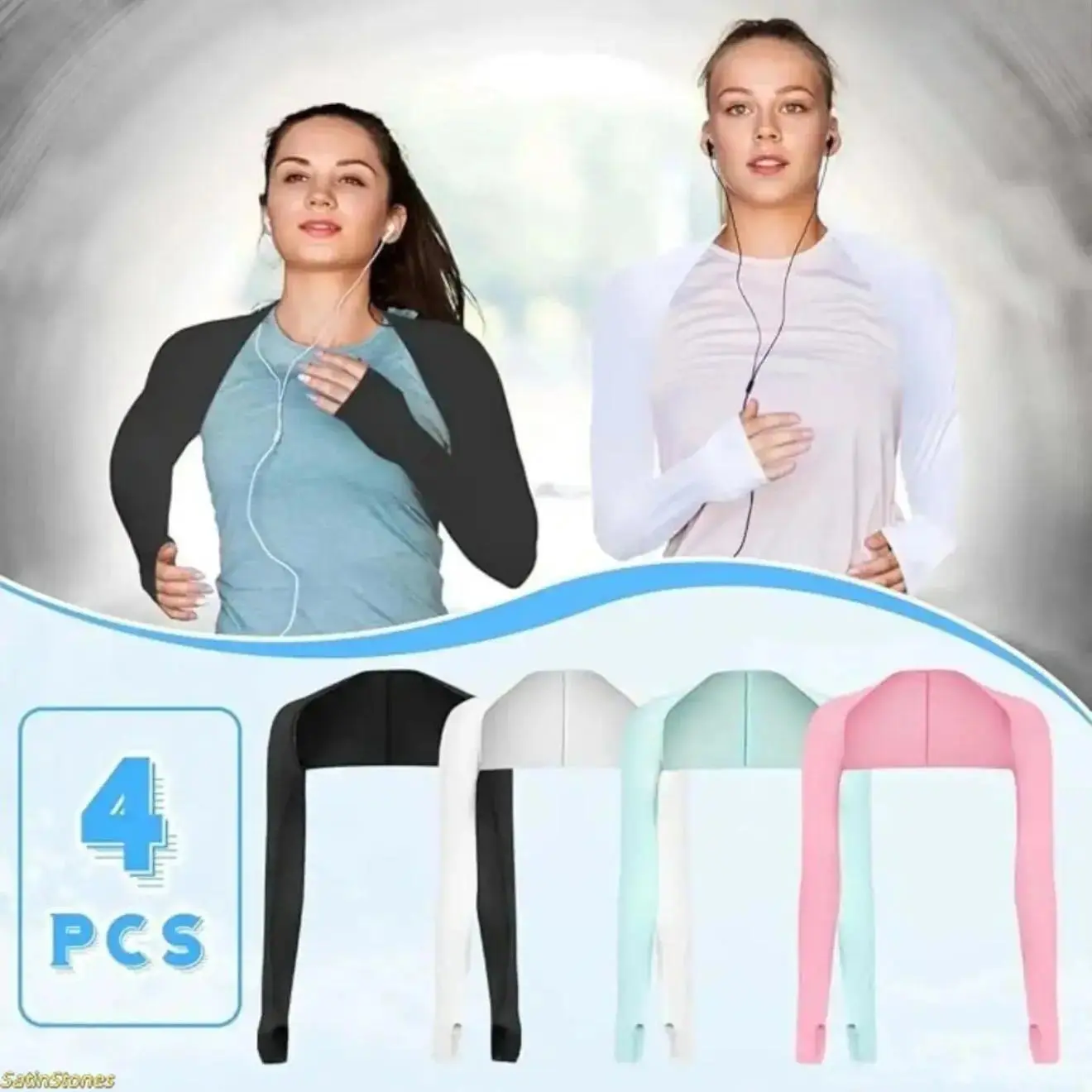 Women's Shawl Arm Sleeves, 4-Pack Cooling Ice Polyester Cover Up with UPF 50+ UV Sun Protection for Golfing & Outdoor Sports, Arm Cooling Cover, Cooling Protective Sleeves