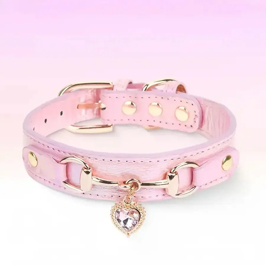 Holographic Luxury Leather Pet Collars - Waterproof Iridescent Plastic Cat Necklace, Adjustable Metallic Choker with Heart Charm for Small-Medium Pets, Spring-Summer Aesthetic Photo Prop Gift, Chocker Necklace, Iris Plastic, Small/Med