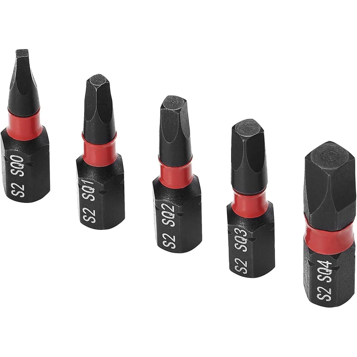 5PCS Robertson Square Drive Bits, Premium S2 Alloy Steel Square Drill Bit Set, Size # 0,1,2,3,4, 1/4 Inch Hex Shank, 1 inch Long