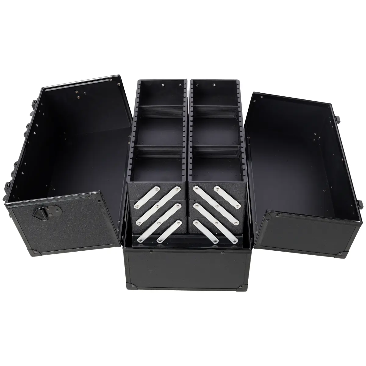 Durable ABS Hard Shell Cosmetic Storage Bag, 14-Inch Black Makeup Train Case for Professionals & Travel, Lockable with 6 Adjustable Trays & Detachable Shoulder Strap, Travel Beauty Bag, Hardshell, Makeup Organization