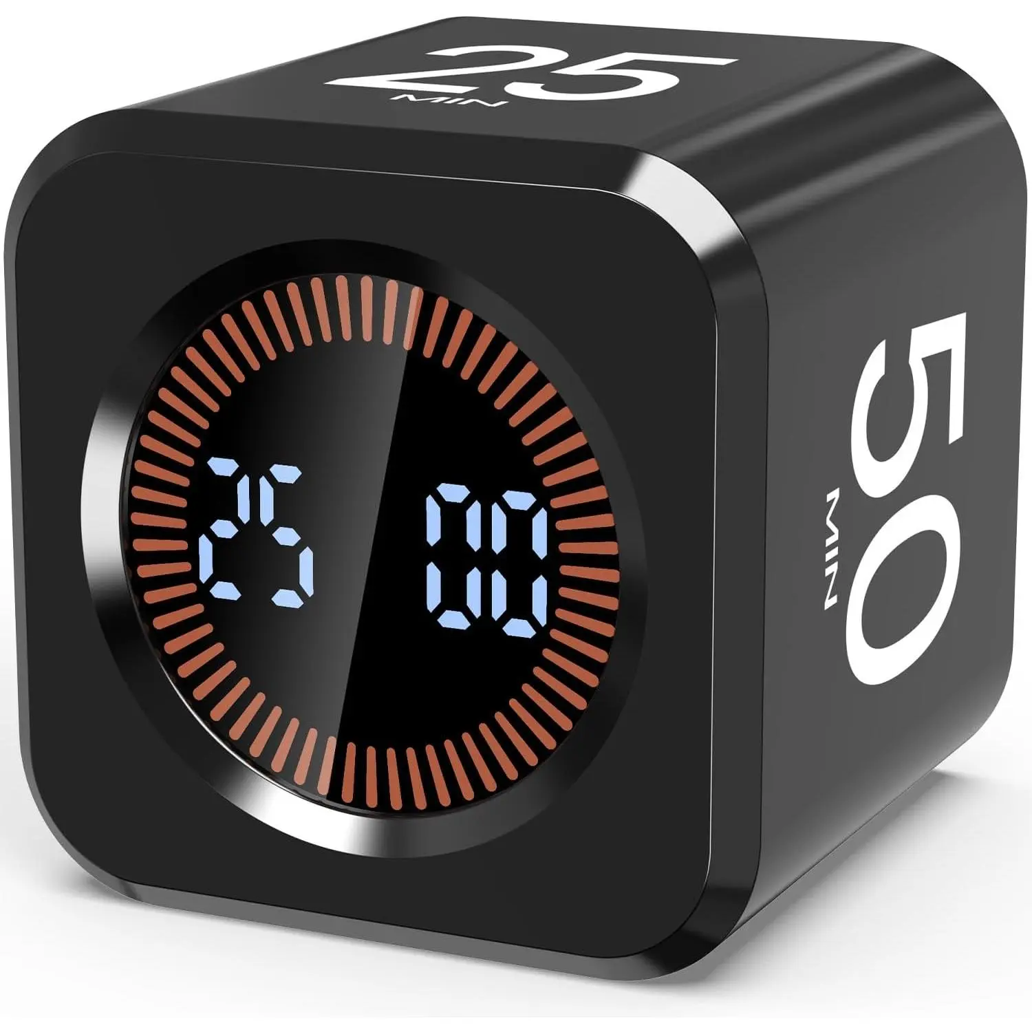 Cube Digital Pomodoro Timer with 5/10/25/50 Mins Presets, Flip Visual Countdown Timer for Desk, Classroom & Kitchen, Silent & Sound Modes, Custom Time Setting for Study, Work, Games & ADHD, Black