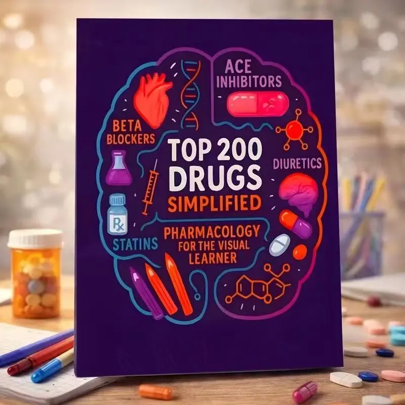 Top 200 Drugs Simplified Book for Medical Students, Visual Memory Aid for 200 Common Medications, Ideal for Exams and Classroom Learning