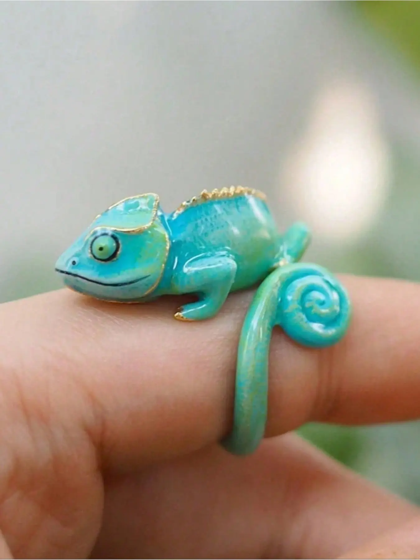 Unique Blue Chameleon Ring, Adjustable Opening, Enamel Jewelry, Fashionable Animal Rings, Party Jewelry, Birthday & Christmas Gifts, Nature Inspired Rings
