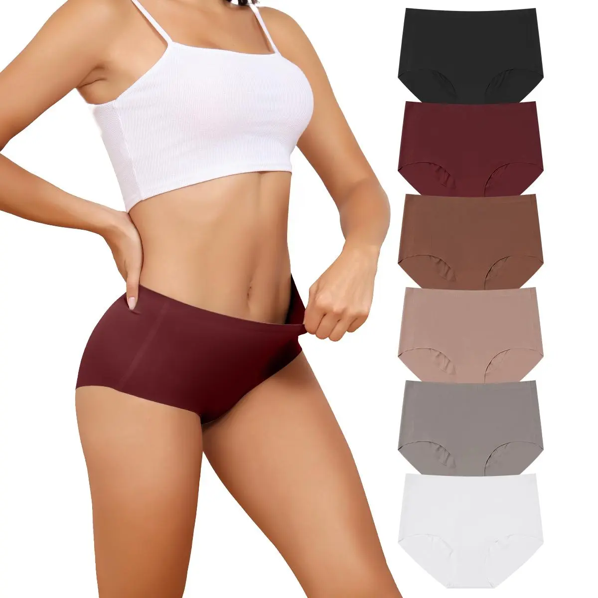 LEVAO 6-Pack Women's Medium-Low Waist Lingerie Underpants - Invisible Line, Seamless Cotton Polyester, Soft, Breathable, Elastic Coverage No-Show Briefs (S-XXL)