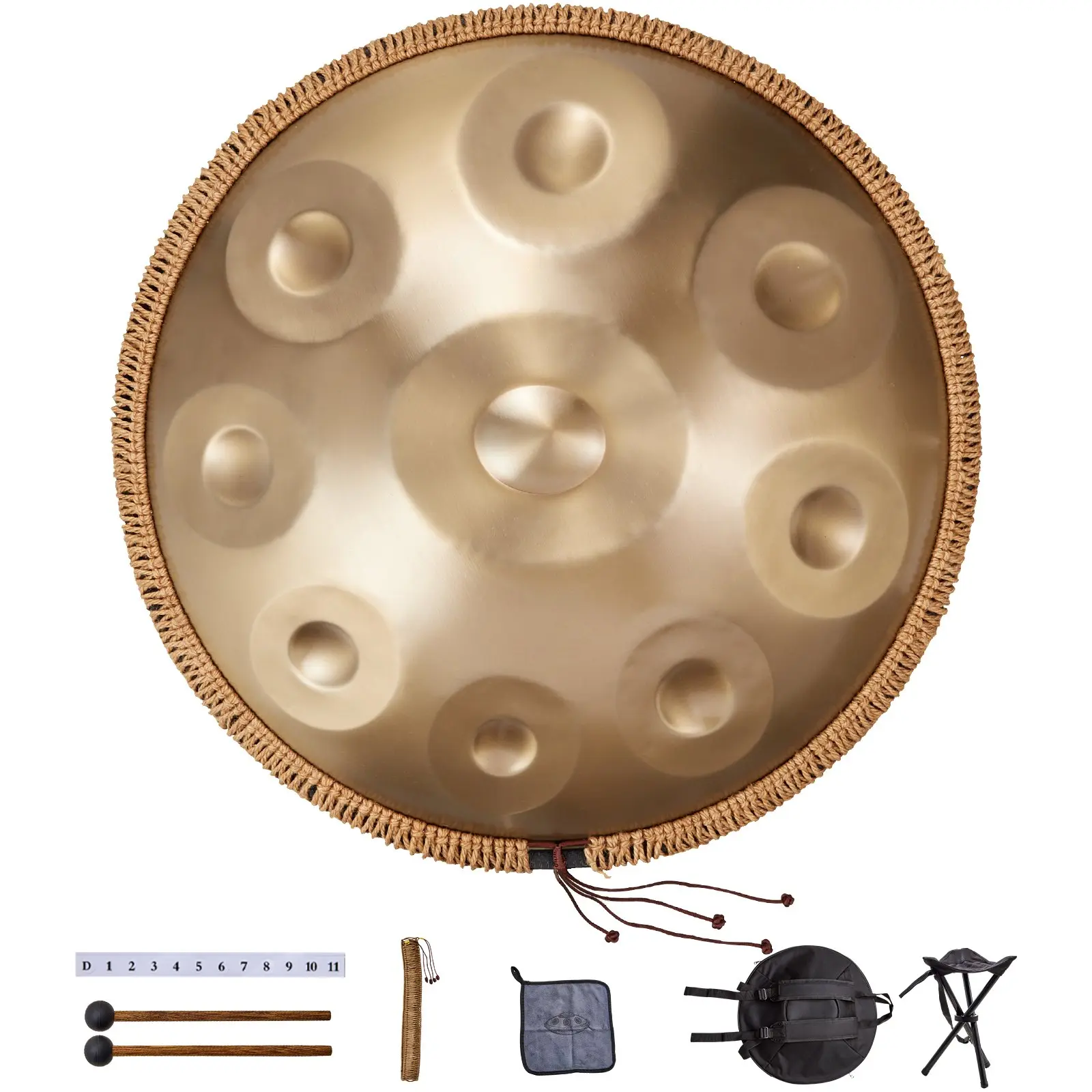 【DealsForYouDays】VEVOR Handpan Drum, 22 in 9 Notes, D Minor Hand Drum, Hand Pan Drum Instrument with Mallets, 440Hz Handpan Stand Carry Bag, Steel Healing Sound Drum, Percussion Instruments for Adults Beginners